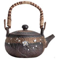 Japanese Style Handmade Ceramic Teapot with Silver Rattan Handle, 10 oz