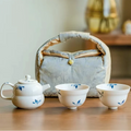 Hand Painted Butterfly Orchid Porcelain Tea Set with Pot and Cups