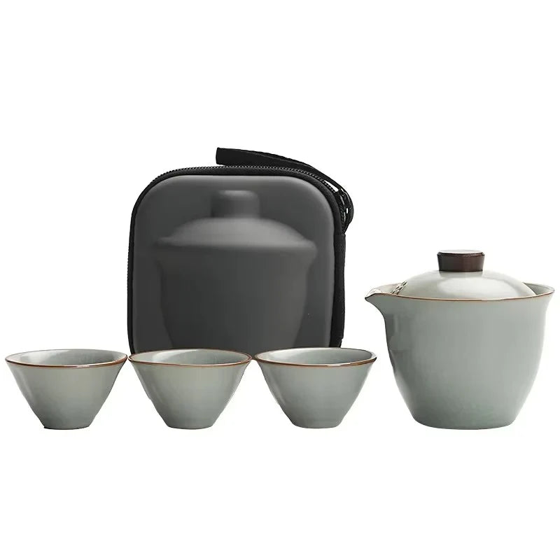 Portable Ceramic Travel Tea Set for Home and Outdoor Use
