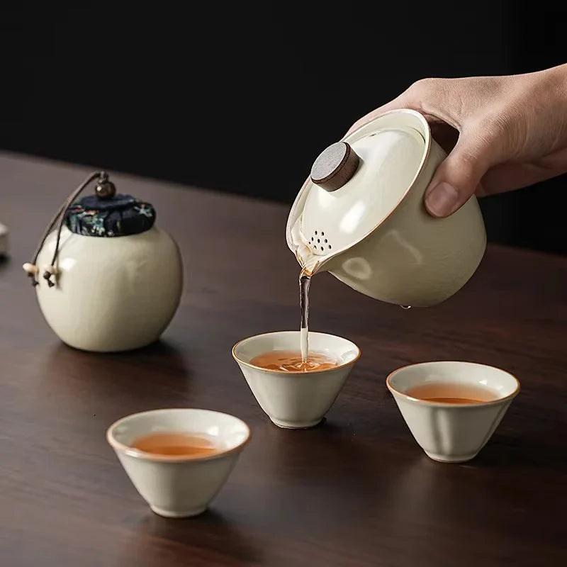 Portable Ceramic Travel Tea Set for Home and Outdoor Use