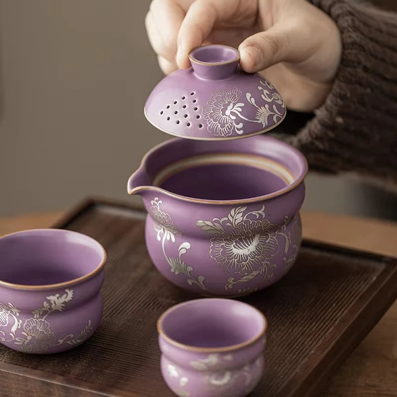 Gilded Silver Lotus Gourd Travel Tea Set