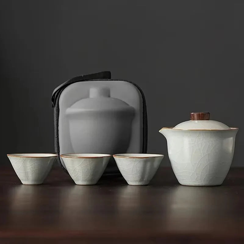 Portable Ceramic Travel Tea Set for Home and Outdoor Use