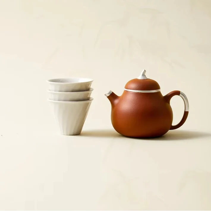 Handmade Purple Clay Teapot and Three Cup Tea Set
