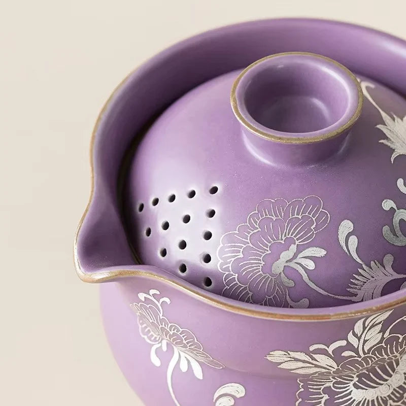 Gilded Silver Lotus Gourd Travel Tea Set