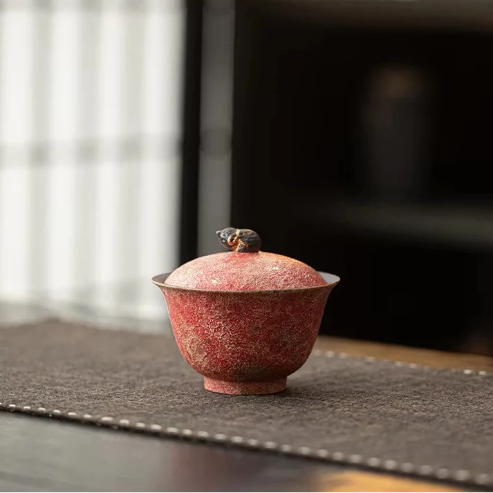 Gold Sprinkled Colorful Pottery Gaiwan with Lid Traditional Tea Bowl and Tureen