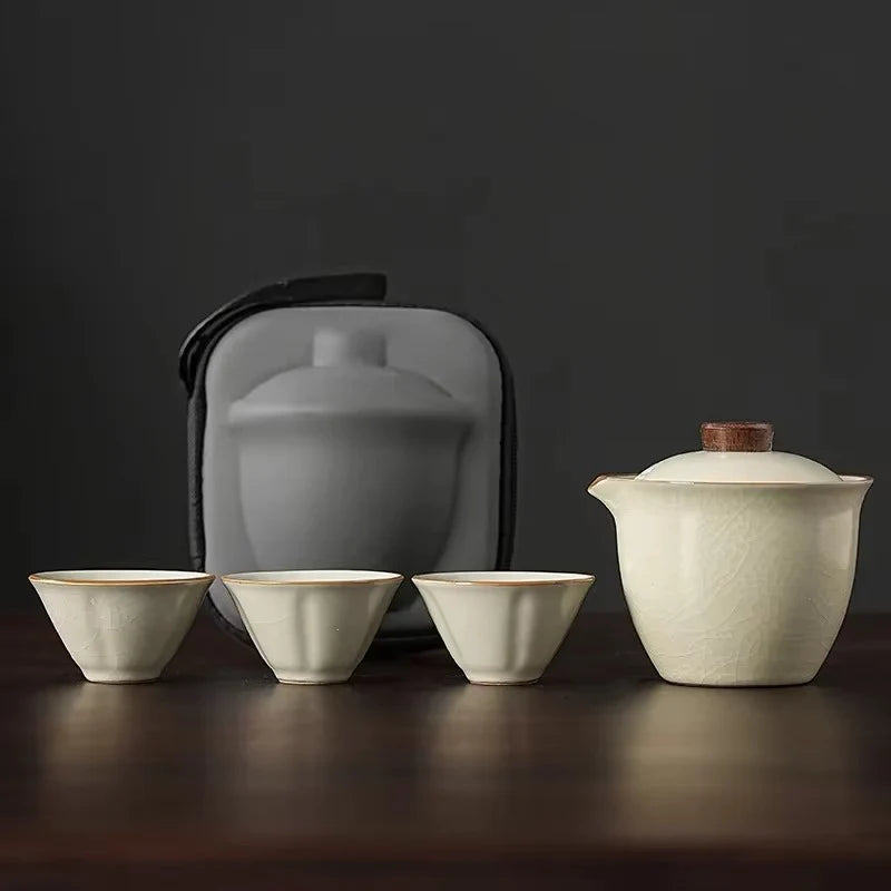 Portable Ceramic Travel Tea Set for Home and Outdoor Use