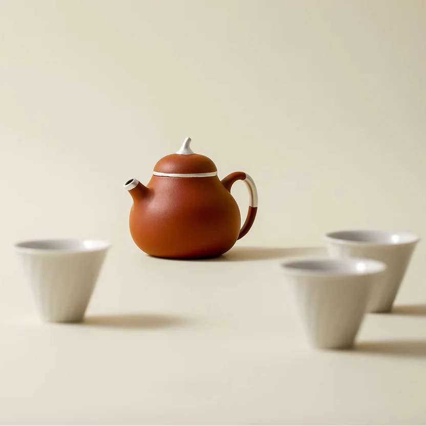 Handmade Purple Clay Teapot and Three Cup Tea Set