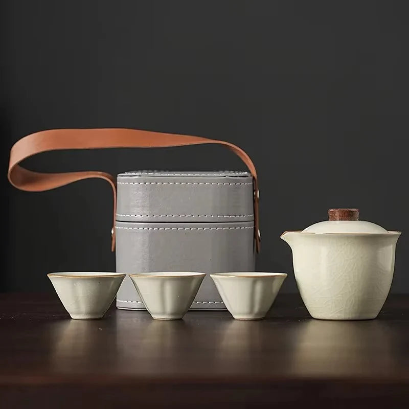 Portable Ceramic Travel Tea Set for Home and Outdoor Use