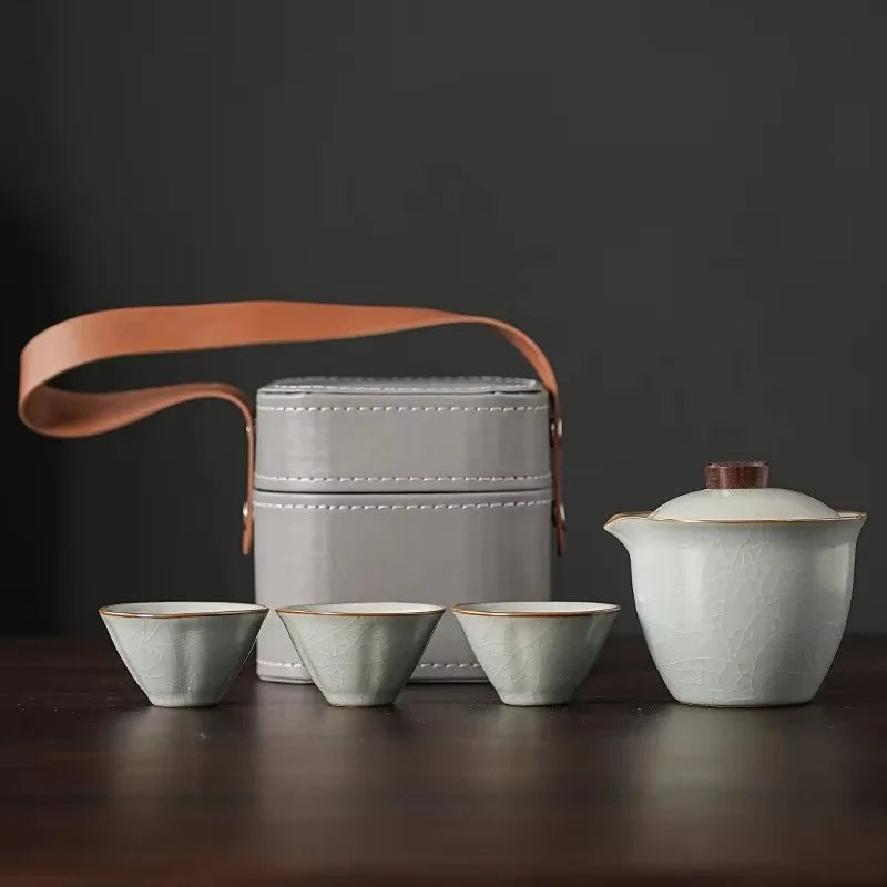Portable Ceramic Travel Tea Set for Home and Outdoor Use
