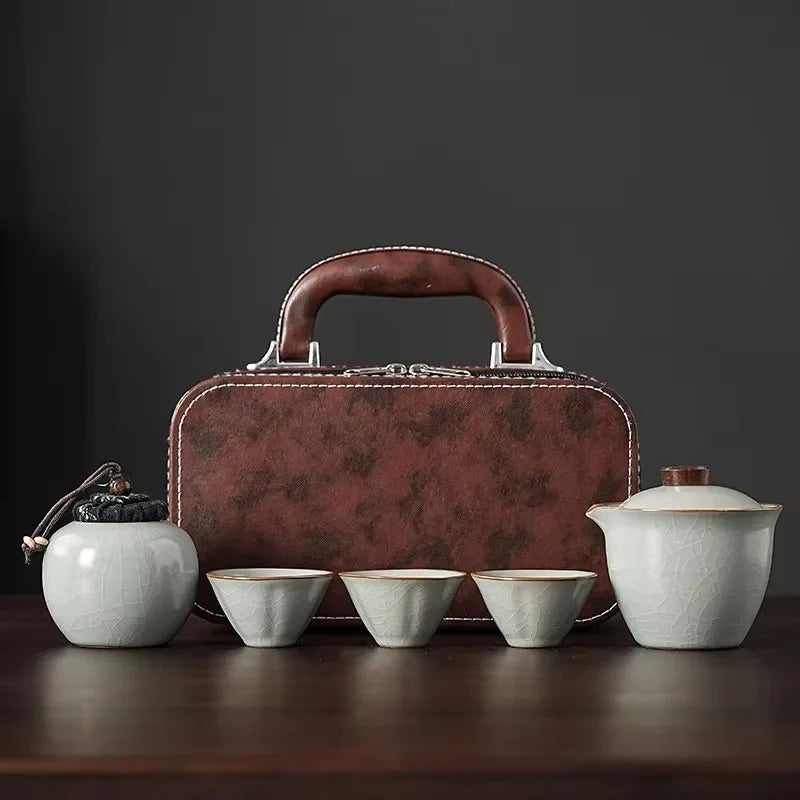 Portable Ceramic Travel Tea Set for Home and Outdoor Use