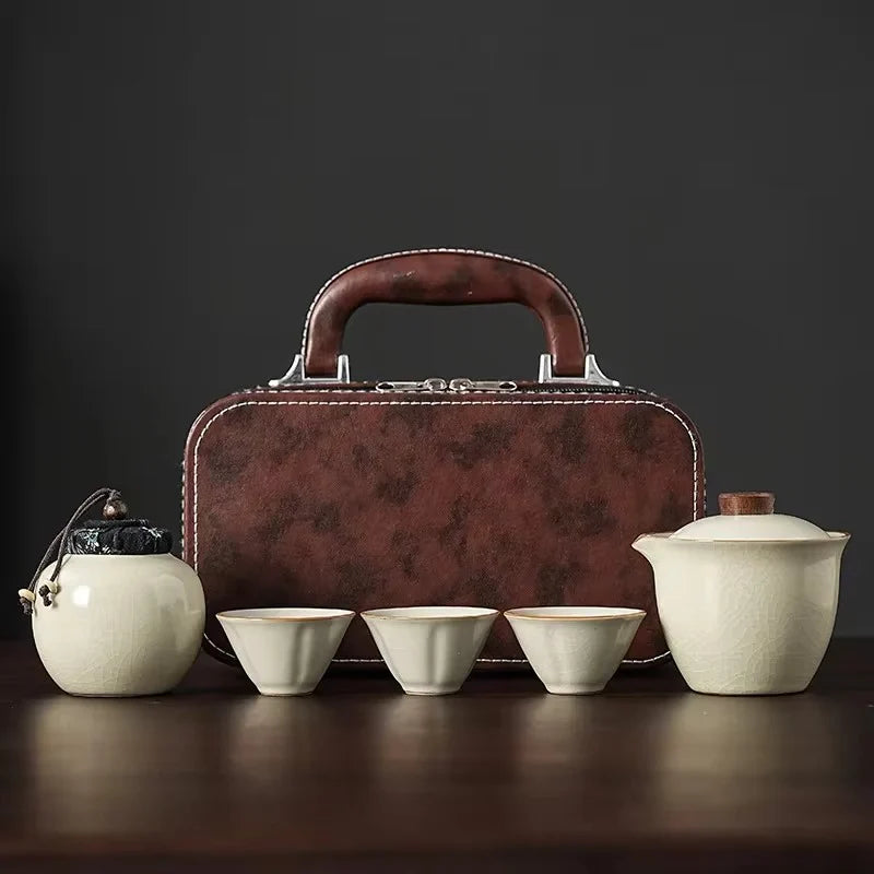 Portable Ceramic Travel Tea Set for Home and Outdoor Use